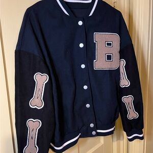 SHEIN Bones black varsity jacket